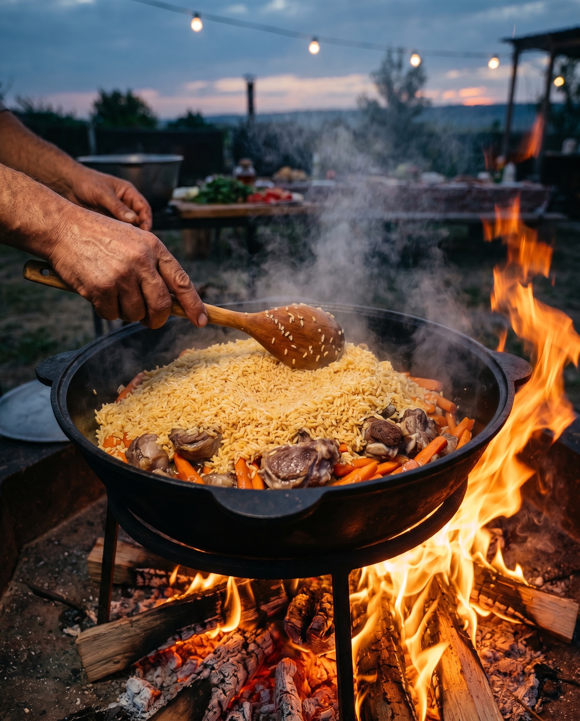 Plov wird Schicht für Schicht aufgebaut